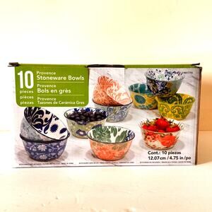 Provence Stoneware 10 Piece Ceramic Bowl Set Multi Patterned Multicolor NIB